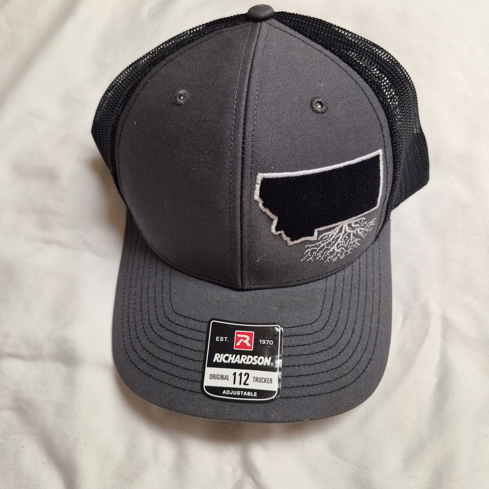 Richardson 112 Trucker Hat Mens Charcoal Black Montana Roots Snapback Mesh Cap